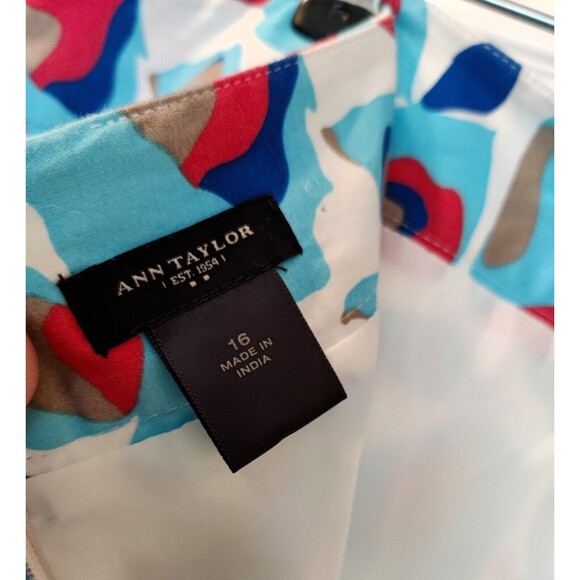 Ann Taylor skirt women 16 petite blue white orange black pattern lined stretch - Picture 6 of 7